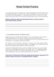 English Worksheet: A few Modal Perfect practice scenarios