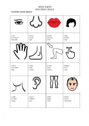 English Worksheet: body parts multiple choice