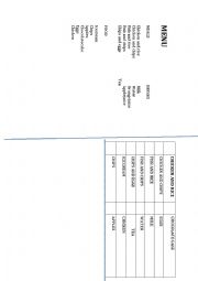 English Worksheet: menu game