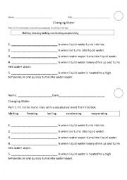 English Worksheet: Changing Water Quiz