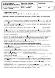 English Worksheet: Second Semester test N1