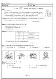 English Worksheet: 1MS exam - daily routines