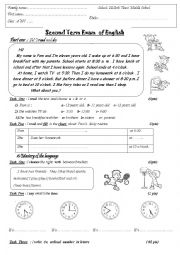 English Worksheet: daily routine exam