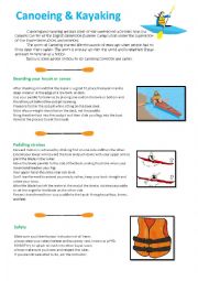 Canoeing and Kayaking Summer Camp Worksheet