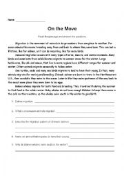 English Worksheet: Comprehension activity : animal migration