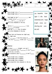 English Worksheet: Rihanna Diamond Song Gap