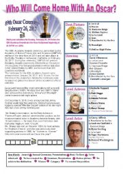 English Worksheet: Who Will Come Home with an Oscar ?
