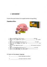 English Worksheet: PREPOSITIONS OF PLACE/ INDEFINITE ARTICLES/PLURAL