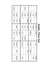 English Worksheet: Sudoku about Peace Day