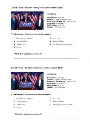 English Worksheet: Workheets Viewing/Listening - Trump Victory Speech