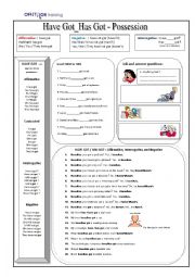 English Worksheet: Have Got - Has Got