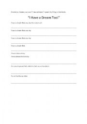 English Worksheet: I Have a Dream Too