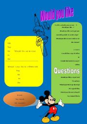 English Worksheet: would you like