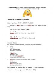 Verbs summary (word order, present simple and continuous, past simple and continuous)