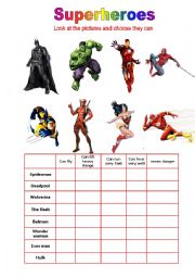 English Worksheet: Superheroes can they