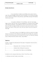 English Worksheet: birthday party