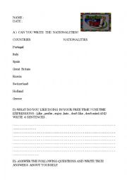 English Worksheet: A1 LEVEL QUESTIONS