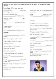 English Worksheet: Worksheet - When I was your man - Brunos Mars 