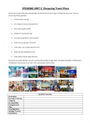 English Worksheet: Speaking about Travelling plans and holidays