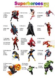 English Worksheet: Superheroes multiple choices