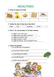 English Worksheet: Meals - Sophies world