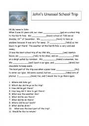 English Worksheet: Johns Unusual School Trip