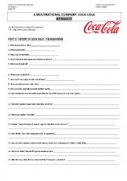 English Worksheet: A MULTINATIONAL COMPANY : COCA-COLA WEBQUEST