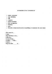 English Worksheet: Introducing yourself