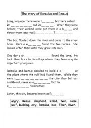 English Worksheet: Romulus & Remus Cloze reading - differentiated