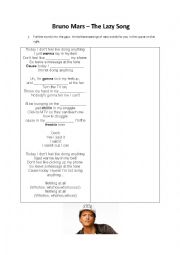 English Worksheet: Bruno Mars The LAzy song