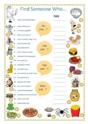 English Worksheet: Find Someone Who (Food And Drink)