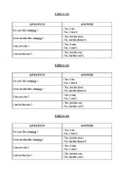 English Worksheet: Like/Can lesson