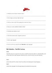 English Worksheet:  VALENTINE BY PAUL Mc CARTNEY