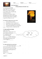 English Worksheet: When you believe - Whitney Houston & Mariah Carey