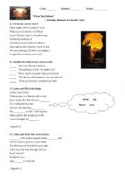 English Worksheet: When you believe - Whitney Houston & Mariah Carey