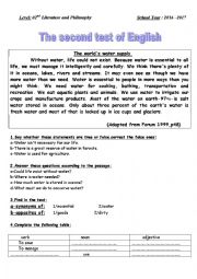 English Worksheet: water