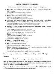 English Worksheet: Relative Clauses grammar and exercises