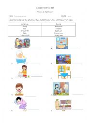 English Worksheet: Rooms in the house and the activities