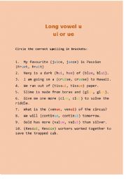 English Worksheet: Long vowel u - ui or ue