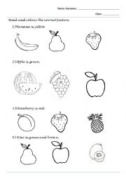 English Worksheet: Fruits and Colours