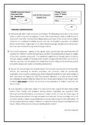 English Worksheet: end-of-first semester test for Arts students