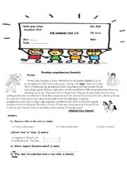 English Worksheet: full-semester test n 1