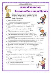 English Worksheet: GRAMMAR REVISION - SENTENCE TRANSFORMATION part 3 -MODALS  with key