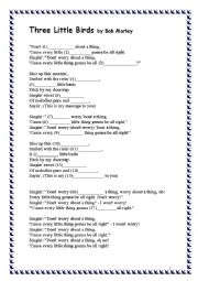 English Worksheet: 3 Little birds Bob Marley