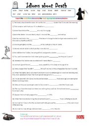 English Worksheet: Death Idioms: Vocabulary Exercise and Quiz