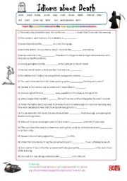 English Worksheet: Death Idioms: Vocabulary Exercise and Quiz