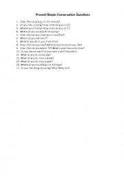 English Worksheet: Present Simple Conversation Questions