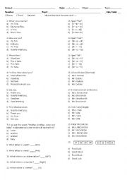 English Worksheet: Examination (Greetings - Spelling - Social Titles)