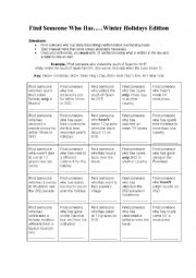 English Worksheet: Find someone who...winter holiday edition