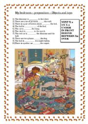 English Worksheet: My bedroom - Toys and Prepositions of Place